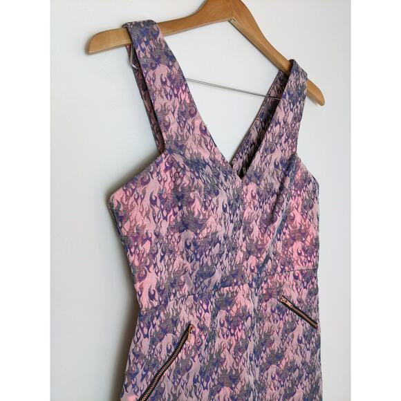 TOPSHOP Pink Jacquard Flames Mini Dress Size 6 - Picture 4 of 11